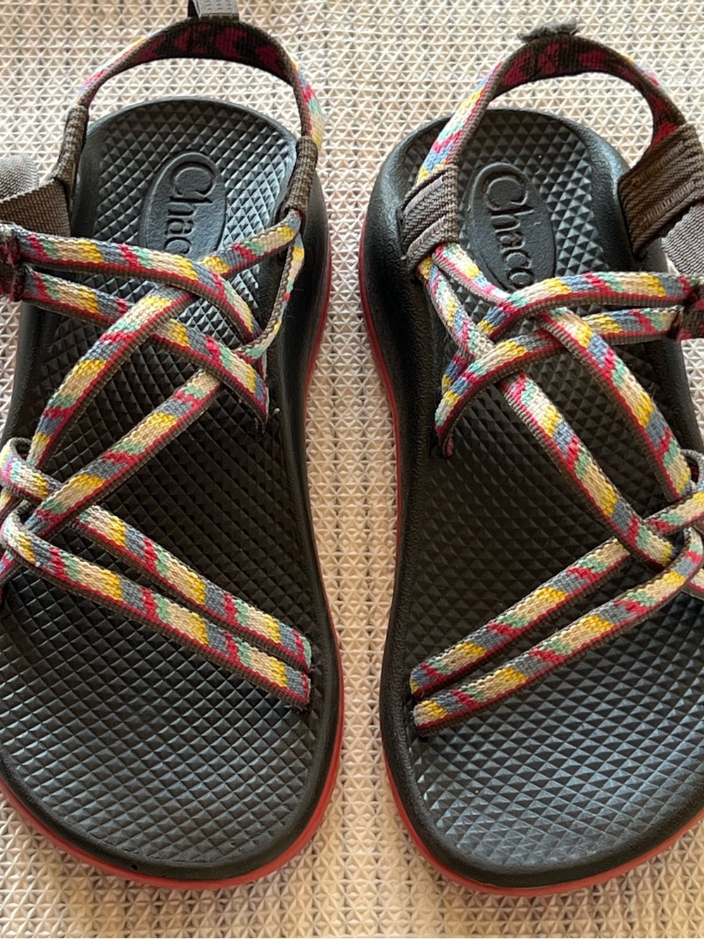 Chaco Kids Black Footbed Sandals with Multicolor Woven Straps